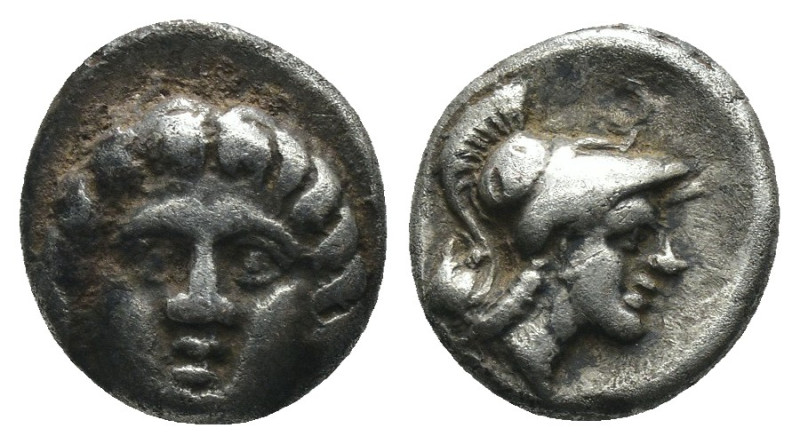 Pisidia. Selge. (350-300 BC) AR Obol. Obv: facing gorgoneion. Rev: helmeted head...