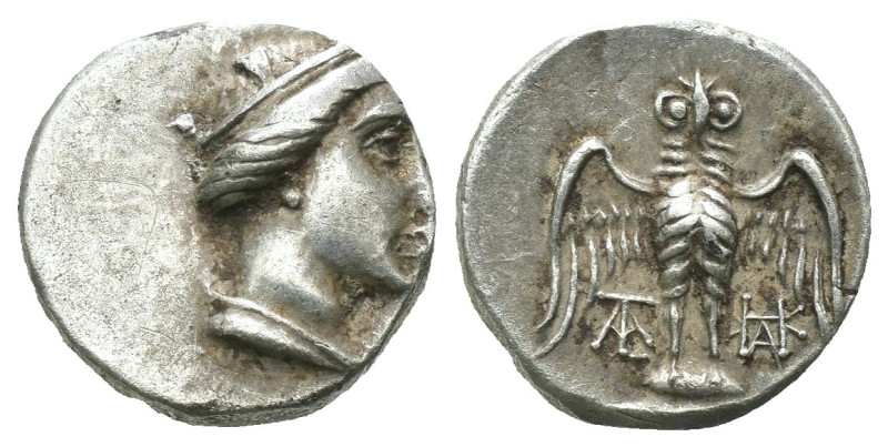 Pontos. Amisos. (300-250 BC) AR Drachm. Obv: head of Hera right. Rev: Owl spread...