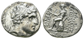 Seleucid Kingdom. Alexander I. Balas (149-147 BC) AR Drachm. Antioch. Obv: diademed head right. Rev: sitting Apollo Delphios left on omphalos. Weight ...