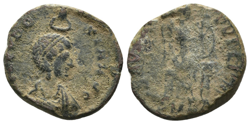 Aelia Eudoxia. (401-403 AD). Follis. Antioch. Obv: AEL EVDOXIA AVG. Pearl-diadem...