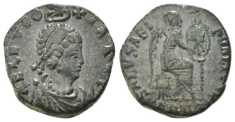 Aelia Eudoxia. (401-403 AD). Follis. Constantinople. Obv: AEL EVDOXIA AVG. Pearl...