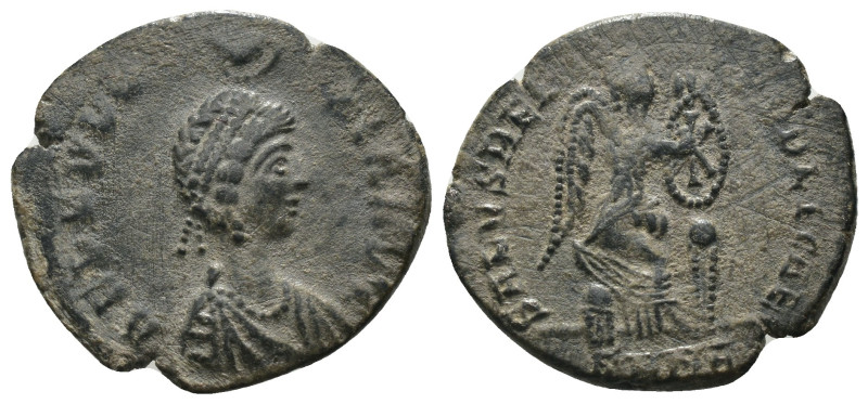 Aelia Eudoxia. (401-403 AD). Follis. Nicomedia. Obv: AEL EVDOXIA AVG. Pearl-diad...