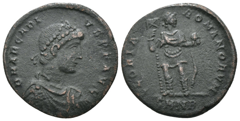 Arcadius. (383-388 AD). Follis. Nicomedia. Obv: D N ARCADIVS P F AVG. diademed a...