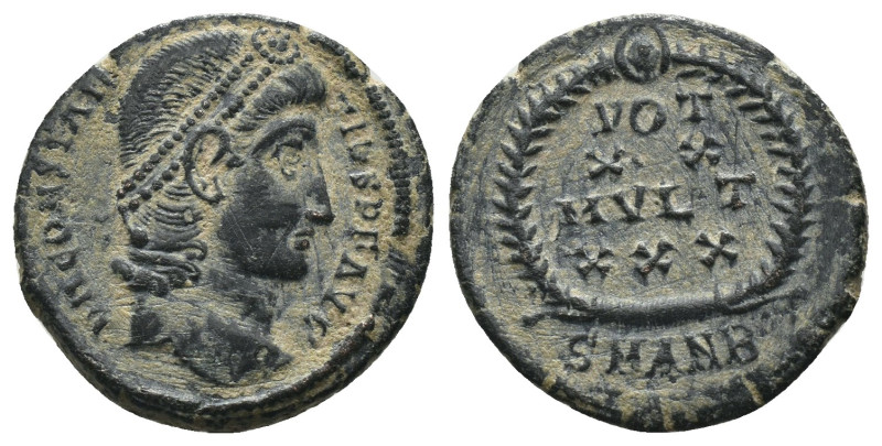 Constans. (347-348 AD). Æ Follis. (14mm, 1,36g) Antioch. Obv: D N CONSTANS P F A...