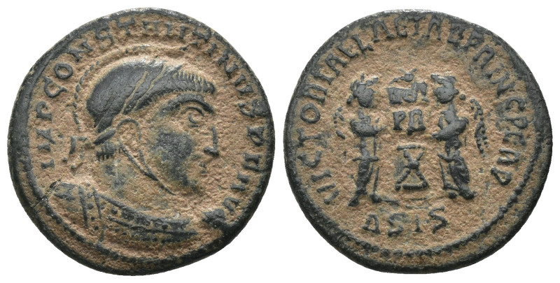 Constantinus I. (307-337 AD). Follis. Siscia. Obv: CONSTANTINVS AVG. helmeted bu...