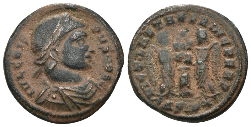 Crispus. (319 AD). Follis. Siscia. Obv: IVL CRISPVS NOB CAESAR. laureate bust of...