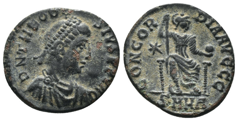 Theodosius I. (378-383 AD). Follis. Heraclea. Obv: D N THEODOSIVS P F AVG. pearl...