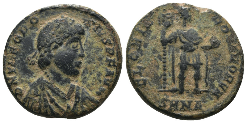 Theodosius I. (392-395 AD). Follis. Antioch. Obv: DN THEODOSIVS PF AVG. pearl-di...