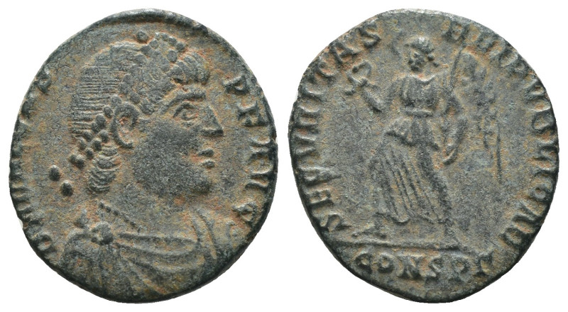 Valens. (364-367 AD). Æ Follis. Constantinople. Obv: D N VALENS P F AVG. perl-di...