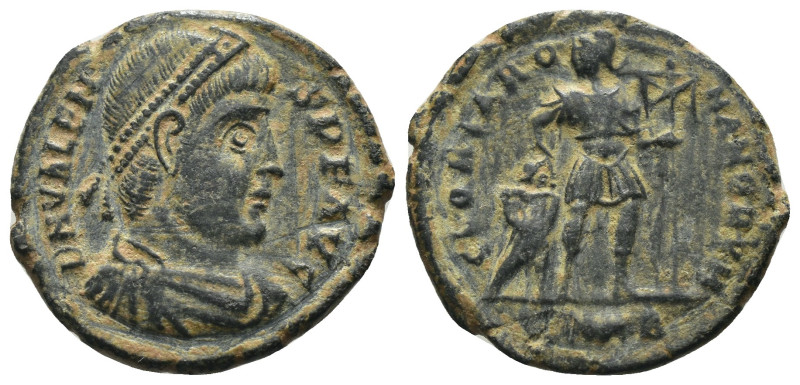 Valens. (364-367 AD). Follis. Constantinople. Obv: D N VALENS P F AVG. perl-diad...