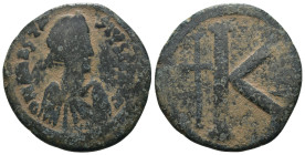 Anastasius I. (491-518 AD). 1/2 Follis. Constantinople. Obv: D N ANASTAIUS P P AVG. diademed bust of Anastasius right. Rev: ANNO / K. Weight 8.06 gr -...