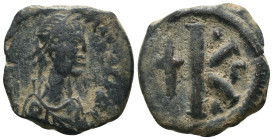 Anastasius I. (491-518 AD). 1/2 Follis. Constantinople. Obv: D N ANASTAIUS P P AVG. diademed bust of Anastasius right. Rev: K. Weight 5.92 gr - Diamet...