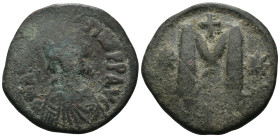 Anastasius I. (491-518 AD). Follis. Constantinople. Obv: D N ANASTAIUS P P AVG. diademed bust of Anastasius right. Rev: M / CON. Weight 15.78 gr - Dia...