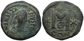 Anastasius I. (491-518 AD). Follis. Constantinople. Obv: D N ANASTAIUS P P AVG. diademed bust of Anastasius right. Rev: M / CON. Weight 18.34 gr - Dia...