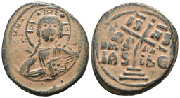 Basil II. and Constantine VIII. (1020-1028 AD). Follis. Constantinople. Obv: bust of Christ facing holding book. Rev: legend in four lines. Weight 10....