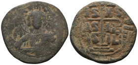 Basil II. and Constantine VIII. (1020-1028 AD). Follis. Constantinople. Obv: bust of Christ facing holding book. Rev: legend in four lines. Weight 10....