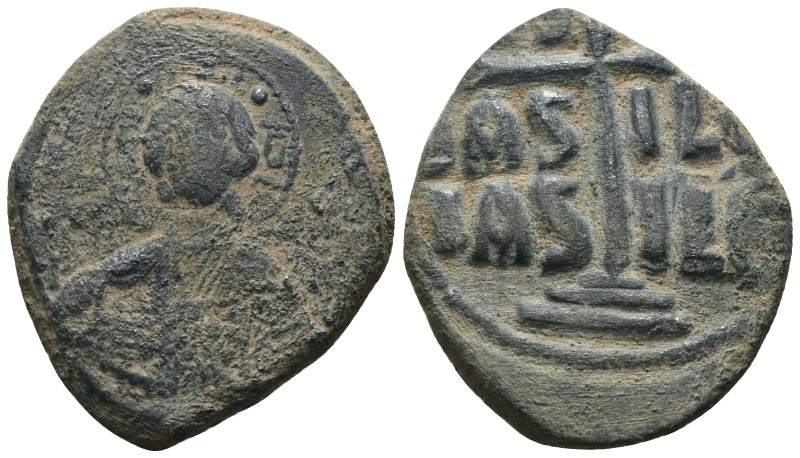 Basil II. and Constantine VIII. (1020-1028 AD). Follis. Constantinople. Obv: bus...