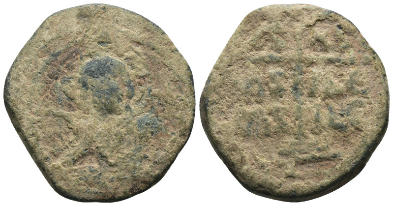 Basil II. and Constantine VIII. (1020-1028 AD). Follis. Constantinople. Obv: bus...