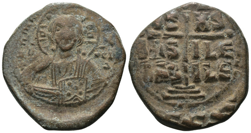 Basil II. and Constantine VIII. (1020-1028 AD). Follis. Constantinople. Obv: bus...