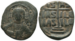 Basil II. and Constantine VIII. (1020-1028 AD). Follis. Constantinople. Obv: bust of Christ facing holding book. Rev: legend in four lines. Weight 7.1...