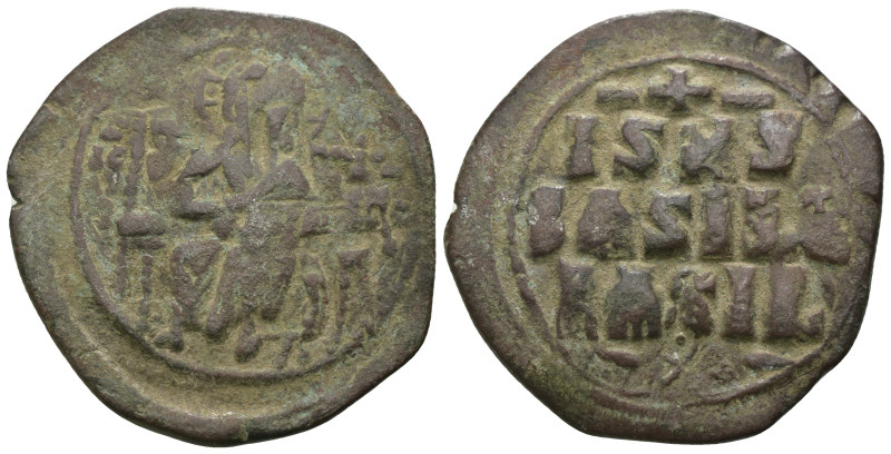 Basil II. and Constantine VIII. (1020-1028 AD). Follis. Constantinople. Obv: bus...