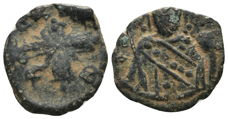 Byzantine Alexius I Comnenus (1081-1118). Æ Tetarteron Crowned facing bust, hold...