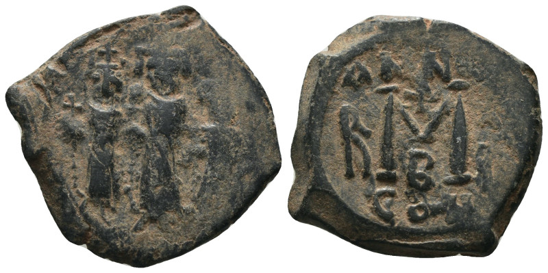 Heraclius. (610-641 AD) Æ Follis. Constantinople. Obv: Heraclius and sons standi...