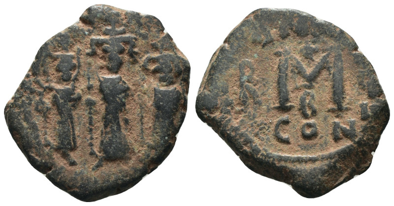 Heraclius. (610-641 AD) Æ Follis. Constantinople. Obv: Heraclius and sons standi...