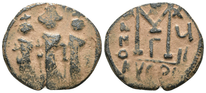 Heraclius. (610-641 AD) Æ Follis. Cyzicus. Obv: Heraclius and sons standing faci...