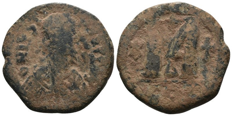 Justin I. (518-527 AD) Æ Follis. Constantinople. Obv: D N IVSTINVS P P AVG. diad...