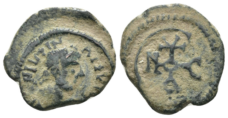 Justin II. (565-578 AD). Æ Pentanummium. Antioch. Obv: diademed bust right. Rev:...