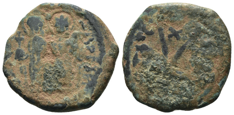 Justin II. and Sophia. (565-578 AD). 1/2 Follis. Constantinople. Obv: Justin II....