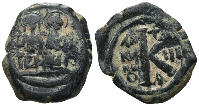 Justin II. and Sophia. (565-578 AD). 1/2 Follis. Constantinople. Obv: Justin II....