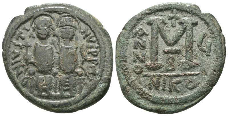 Justin II. and Sophia. (565-578 AD). Follis. Nicomedia. Obv: Justin II. and Soph...