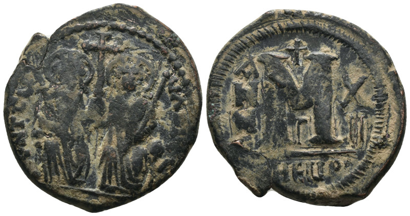 Justin II. and Sophia. (565-578 AD). Follis. Theoupolis. Obv: Justin II. and Sop...