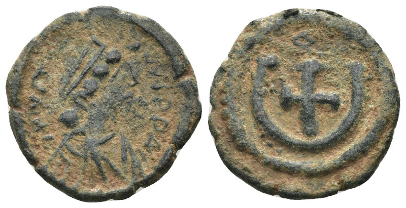 Justinian I. (527-565 AD). Æ Pentanummium. Antioch. Obv: diademed bust Justinian...