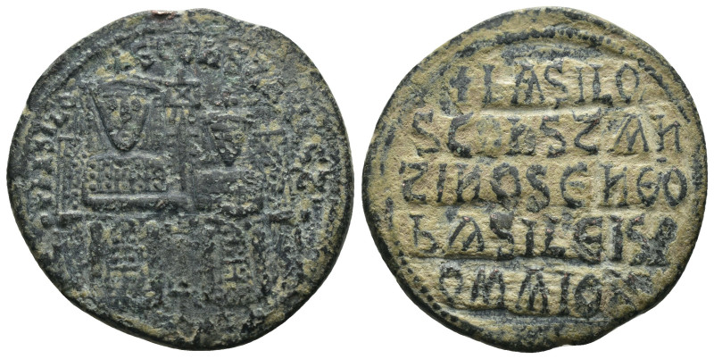 Leo V. (813-820 AD). Æ Follis. Constantinople. Obv: Leo and Constantine facing. ...