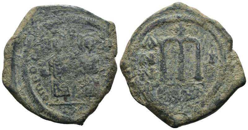 Phocas and Leonita. (602-610 AD) Æ Follis. Theoupolis. Obv: Phocas and Leonita s...