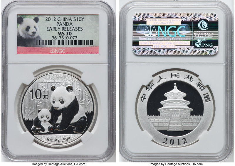 People's Republic 5-Piece Lot of Certified silver "Panda" 10 Yuan (1 oz) 2012 MS...