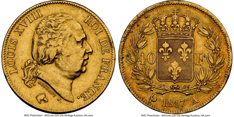 Louis XVIII gold 40 Francs 1817-A AU Details (Cleaned) NGC, Paris mint, KM713.1....