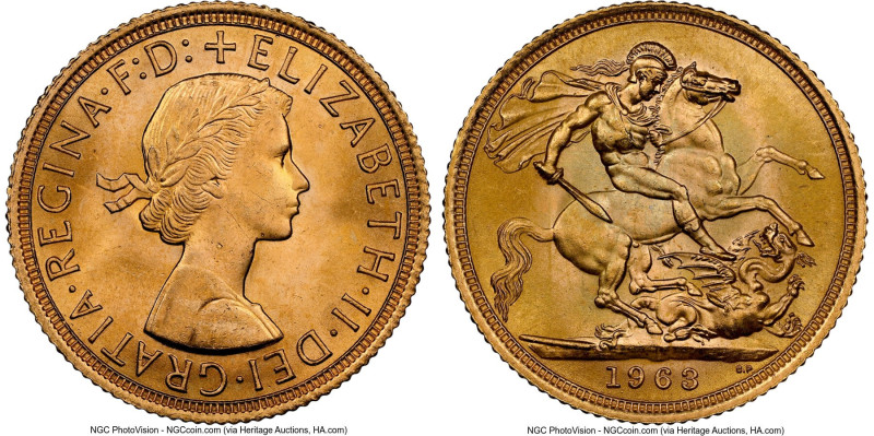 Elizabeth II gold Sovereign 1963 MS64 NGC, KM908. From the William K. Harter Col...