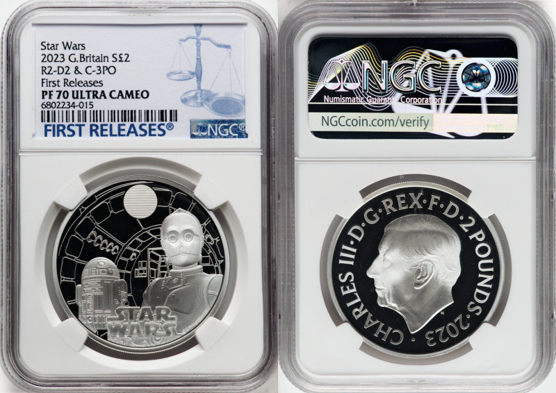 Charles III silver Proof "R2-D2 & C-3PO" 2 Pounds (1 oz) 2023 PR70 Ultra Cameo N...