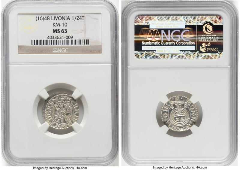 Livonia 1/24 Taler 1648 MS63 NGC, KM10. HID09801242017 © 2024 Heritage Auctions ...