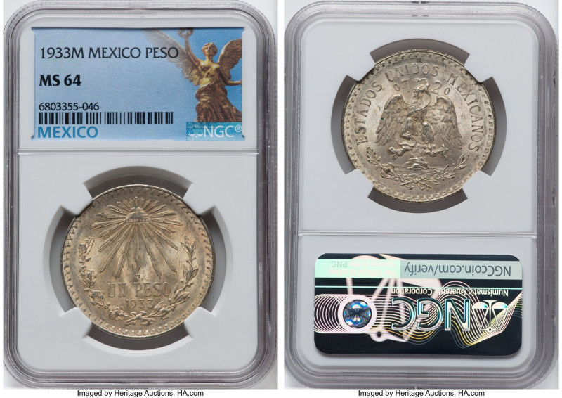 Estados Unidos 3-Piece Lot of Certified Assorted Pesos NGC, 1) 1933 MS64 2) 1932...