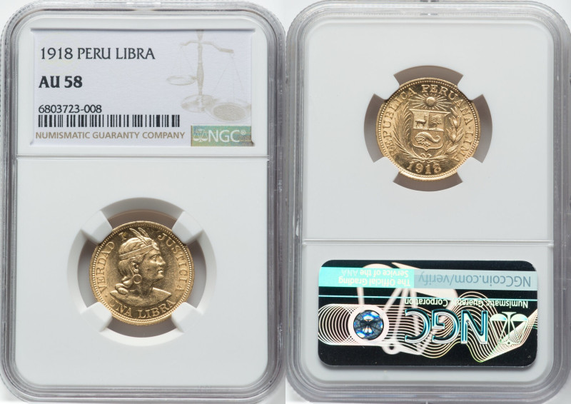 Republic gold Libra 1918 AU58 NGC, Lima mint, KM207, Fr-73. HID09801242017 © 202...