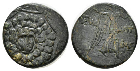 PONTOS. Amisos. Ae (Circa 85-65 BC). Time of Mithradates VI Eupator.
Obv: Aegis facing.
Rev: AMIΣOY.
Nike advancing right with shouldered palm branch;...