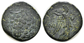 PONTOS. Amisos. Ae (Circa 85-65 BC). Time of Mithradates VI Eupator.
Obv: Aegis facing.
Rev: AMIΣOY.
Nike advancing right with shouldered palm branch;...