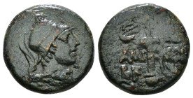 PONTOS. Amisos. Ae (Circa 111-105 or 95-90 BC). Struck under Mithradates VI Eupator.
Obv: Helmeted head of Ares right.
Rev: AMI - ΣOV.
Sword in sheath...