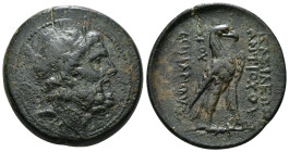 SELEUKID KINGDOM. Antiochos IV Epiphanes (175-164 BC). Ae. Antioch on the Orontes mint. "Egyptianizing" series.
Obv: Laureate head of Zeus-Serapis rig...