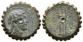 SELEUKID KINGDOM. Demetrios I Soter (162-150 BC). Serrate Ae. Antioch on the Orontes.
Obv: Laureate head of Apollo right, with bow and quiver over sho...